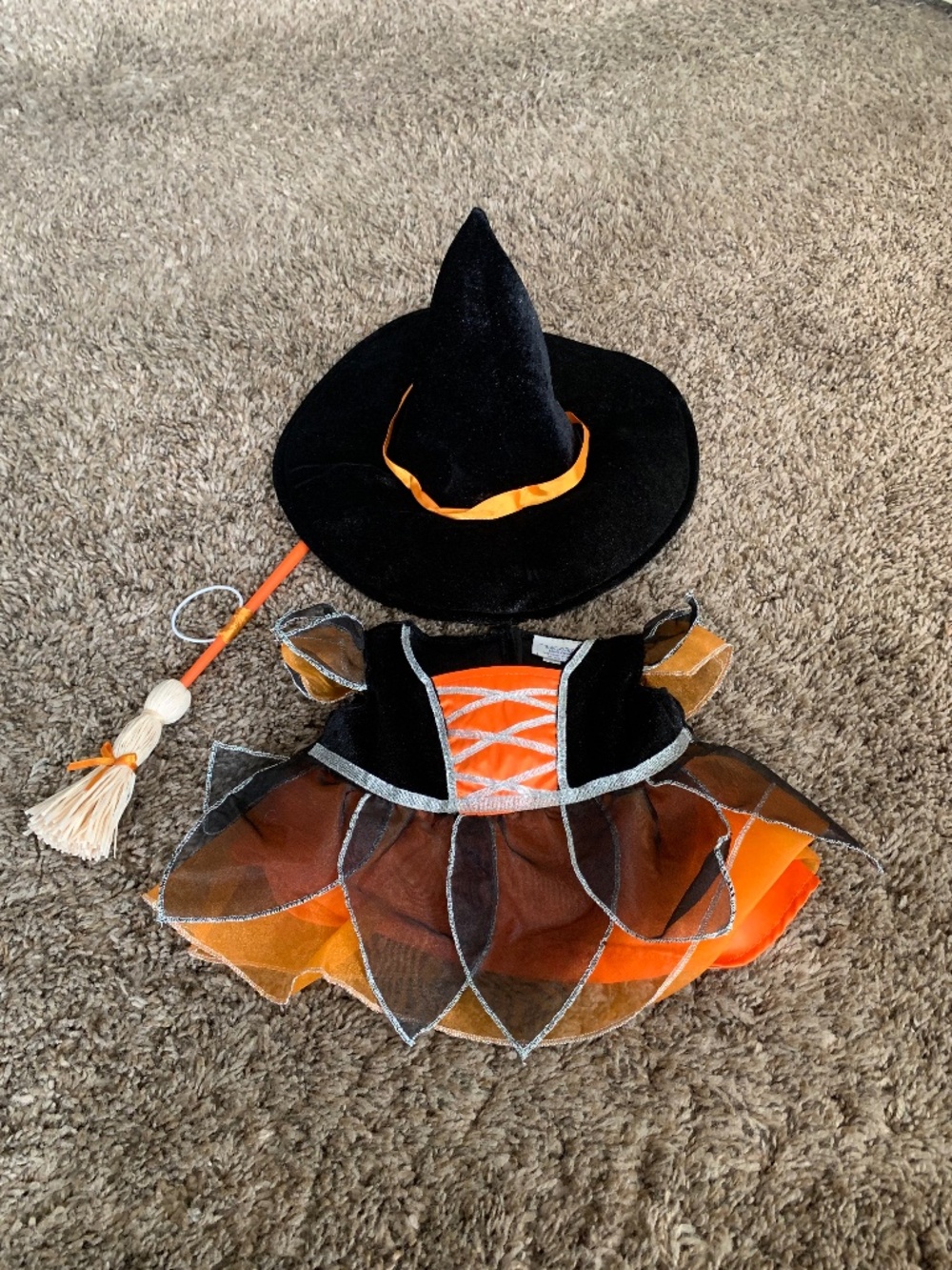 Build a Bear Witch Costume Outfit Set Black Orange Dress Broom Hat Clothes